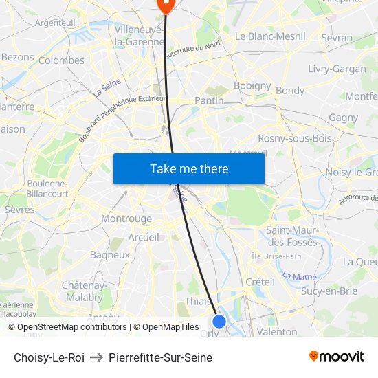 Choisy-Le-Roi to Pierrefitte-Sur-Seine map