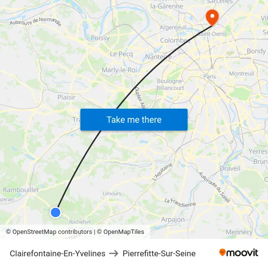 Clairefontaine-En-Yvelines to Pierrefitte-Sur-Seine map