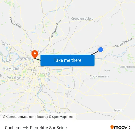 Cocherel to Pierrefitte-Sur-Seine map