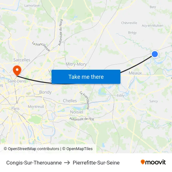 Congis-Sur-Therouanne to Pierrefitte-Sur-Seine map