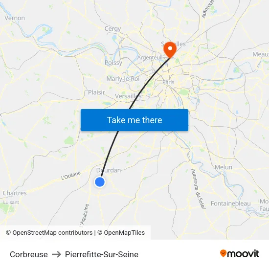 Corbreuse to Pierrefitte-Sur-Seine map