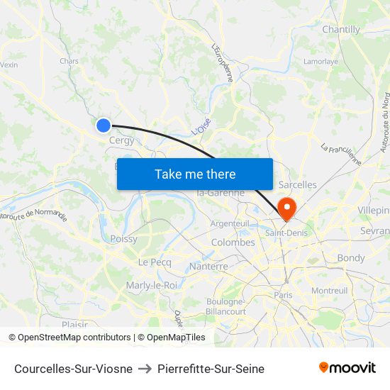 Courcelles-Sur-Viosne to Pierrefitte-Sur-Seine map