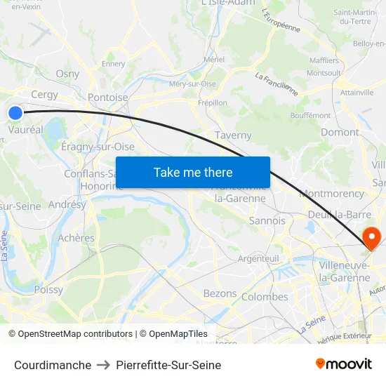 Courdimanche to Pierrefitte-Sur-Seine map