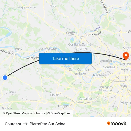 Courgent to Pierrefitte-Sur-Seine map