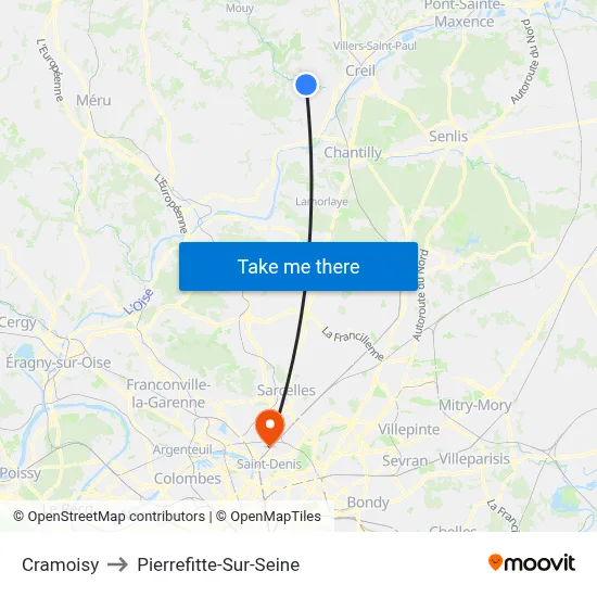 Cramoisy to Pierrefitte-Sur-Seine map
