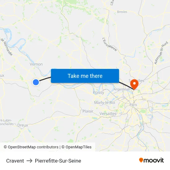 Cravent to Pierrefitte-Sur-Seine map