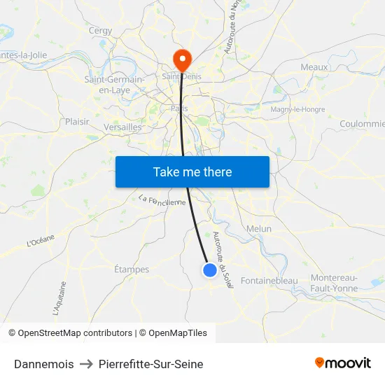 Dannemois to Pierrefitte-Sur-Seine map
