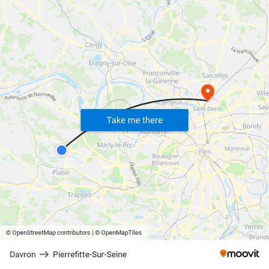 Davron to Pierrefitte-Sur-Seine map