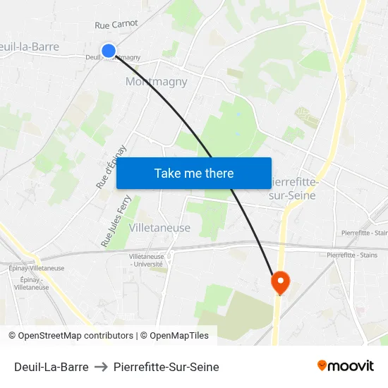 Deuil-La-Barre to Pierrefitte-Sur-Seine map
