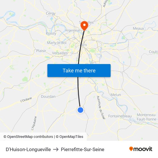 D'Huison-Longueville to Pierrefitte-Sur-Seine map