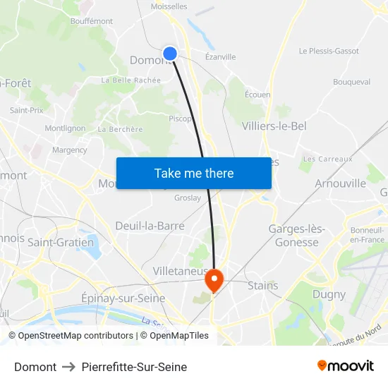 Domont to Pierrefitte-Sur-Seine map