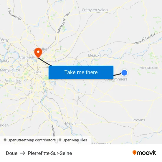 Doue to Pierrefitte-Sur-Seine map
