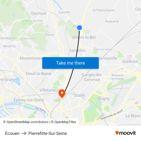 Ecouen to Pierrefitte-Sur-Seine map
