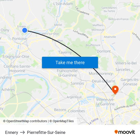 Ennery to Pierrefitte-Sur-Seine map