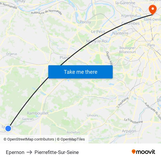 Epernon to Pierrefitte-Sur-Seine map