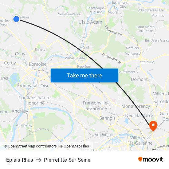 Epiais-Rhus to Pierrefitte-Sur-Seine map