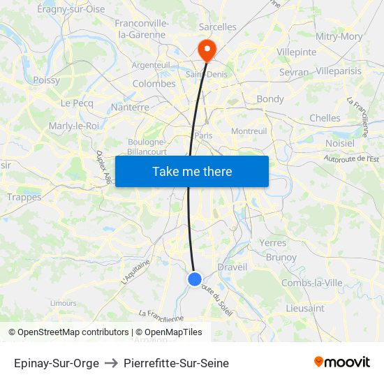 Epinay-Sur-Orge to Pierrefitte-Sur-Seine map