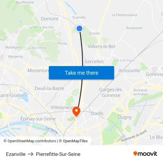 Ezanville to Pierrefitte-Sur-Seine map