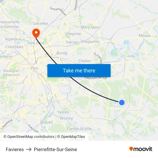 Favieres to Pierrefitte-Sur-Seine map