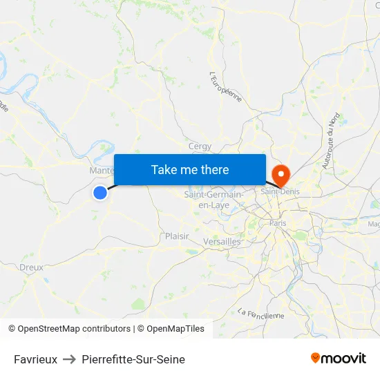 Favrieux to Pierrefitte-Sur-Seine map