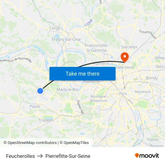 Feucherolles to Pierrefitte-Sur-Seine map