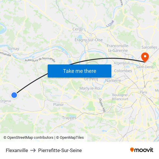 Flexanville to Pierrefitte-Sur-Seine map