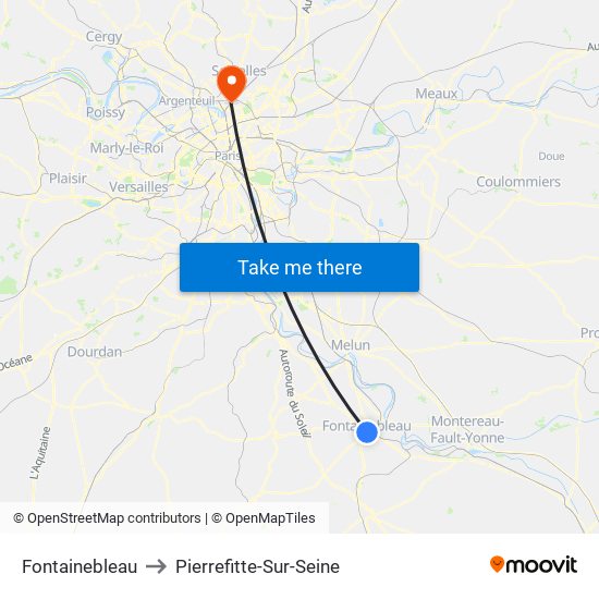 Fontainebleau to Pierrefitte-Sur-Seine map