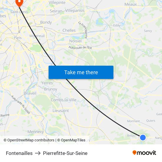 Fontenailles to Pierrefitte-Sur-Seine map