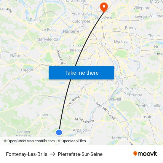 Fontenay-Les-Briis to Pierrefitte-Sur-Seine map