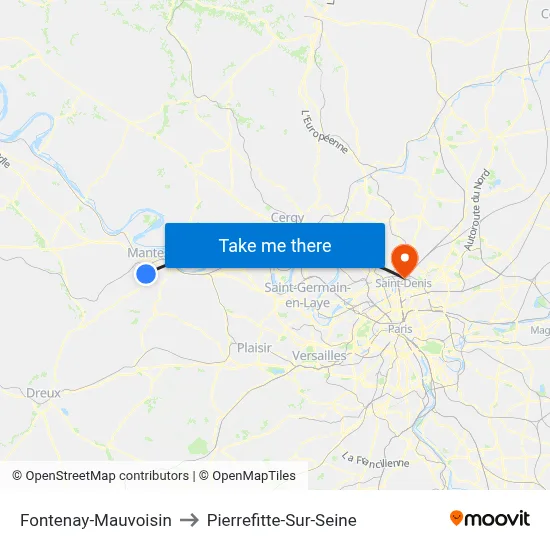 Fontenay-Mauvoisin to Pierrefitte-Sur-Seine map