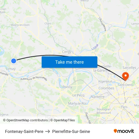 Fontenay-Saint-Pere to Pierrefitte-Sur-Seine map