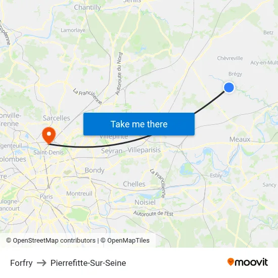 Forfry to Pierrefitte-Sur-Seine map