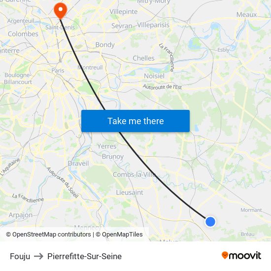 Fouju to Pierrefitte-Sur-Seine map