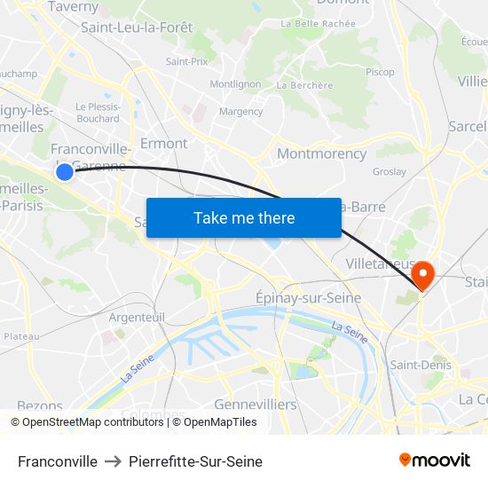 Franconville to Pierrefitte-Sur-Seine map