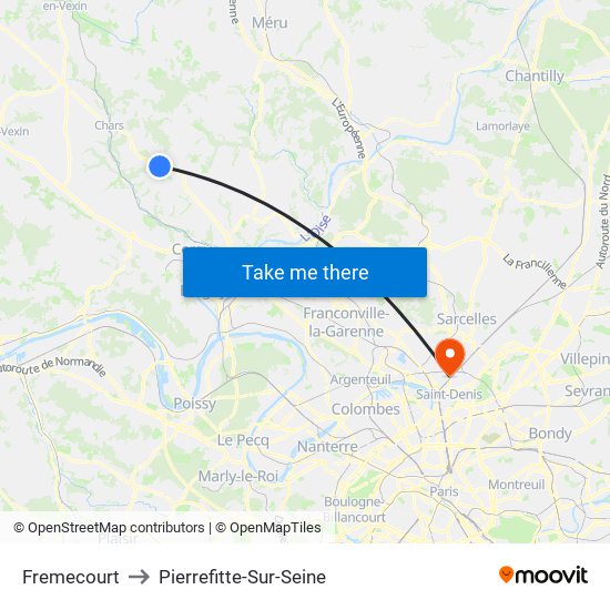 Fremecourt to Pierrefitte-Sur-Seine map