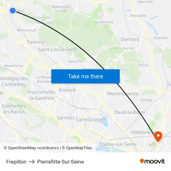 Frepillon to Pierrefitte-Sur-Seine map