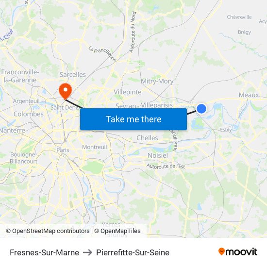 Fresnes-Sur-Marne to Pierrefitte-Sur-Seine map