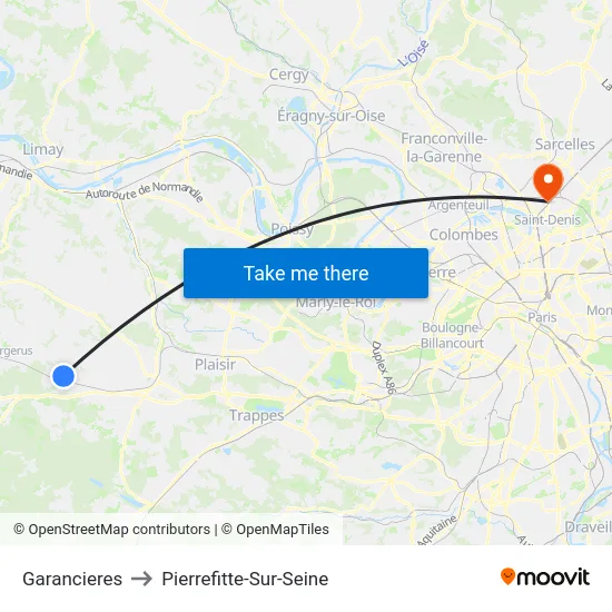 Garancieres to Pierrefitte-Sur-Seine map