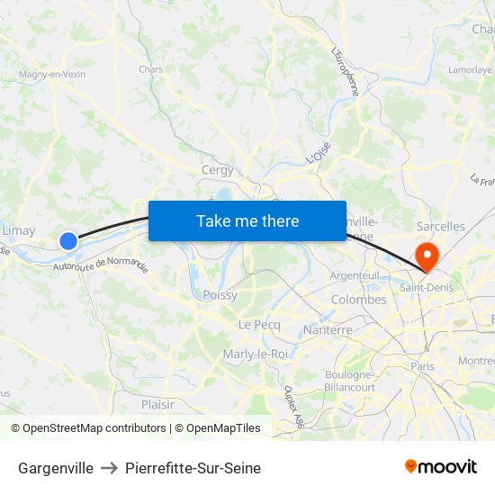 Gargenville to Pierrefitte-Sur-Seine map