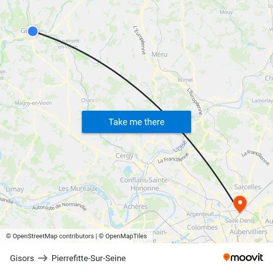 Gisors to Pierrefitte-Sur-Seine map