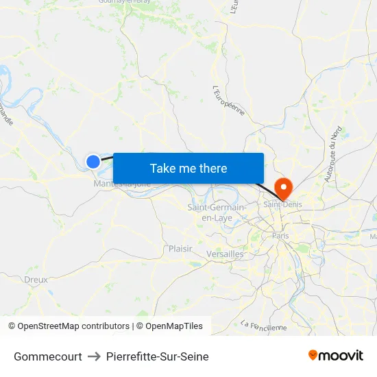 Gommecourt to Pierrefitte-Sur-Seine map