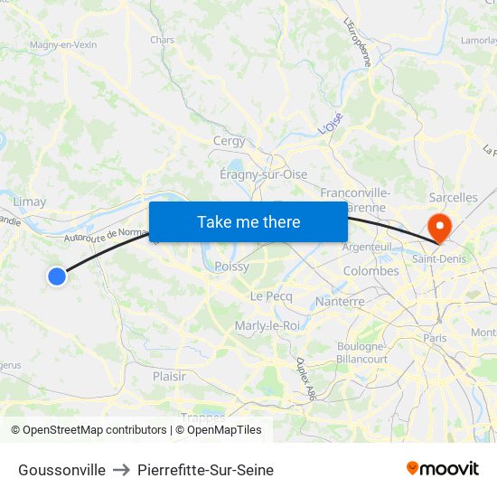 Goussonville to Pierrefitte-Sur-Seine map