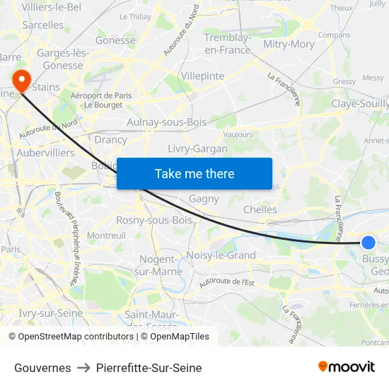 Gouvernes to Pierrefitte-Sur-Seine map