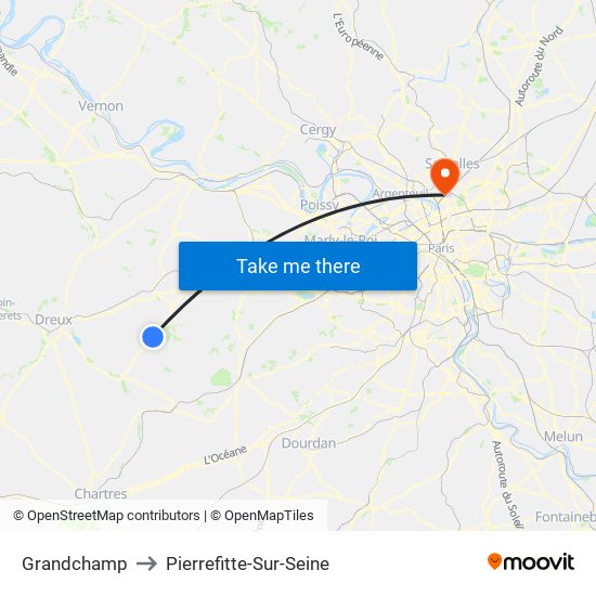 Grandchamp to Pierrefitte-Sur-Seine map