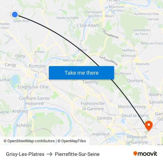 Grisy-Les-Platres to Pierrefitte-Sur-Seine map