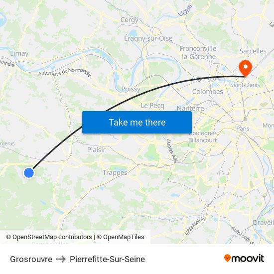 Grosrouvre to Pierrefitte-Sur-Seine map