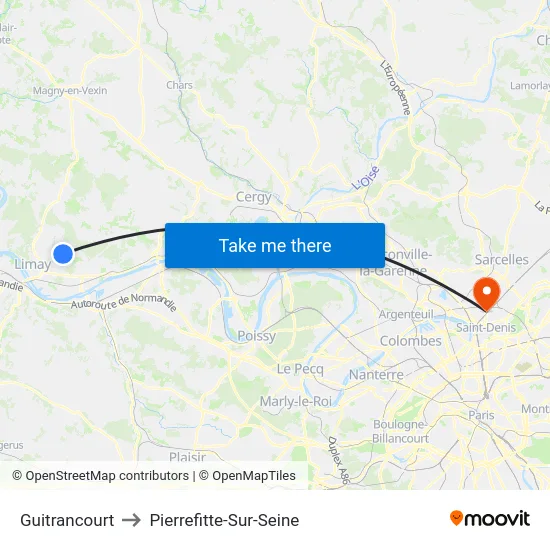 Guitrancourt to Pierrefitte-Sur-Seine map