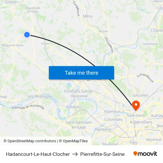 Hadancourt-Le-Haut-Clocher to Pierrefitte-Sur-Seine map