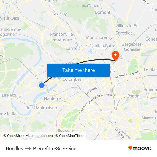 Houilles to Pierrefitte-Sur-Seine map