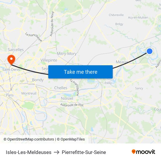 Isles-Les-Meldeuses to Pierrefitte-Sur-Seine map